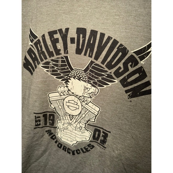 Harley Davidson Motorcycles Eagle Engine Graphic T Shirt Olive Green 4XL - Picture 2 of 6